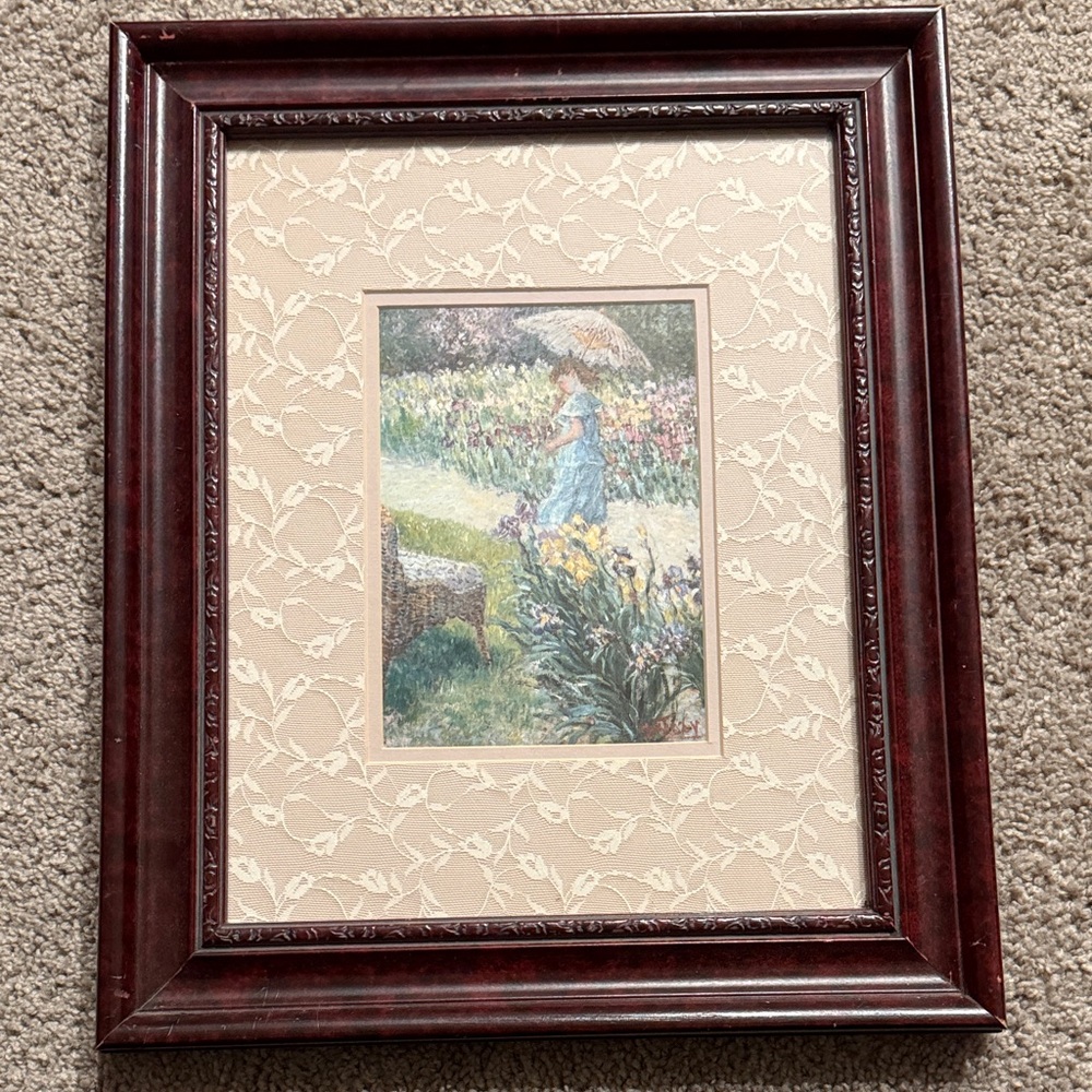 Framed Floral Impressionist Print in Dark Mahogany Frame